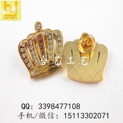 金屬鏤空徽章，皇冠水鉆襟章，鋅合金立體徽章